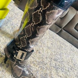 Knee High Snake Skin Heeled Boots